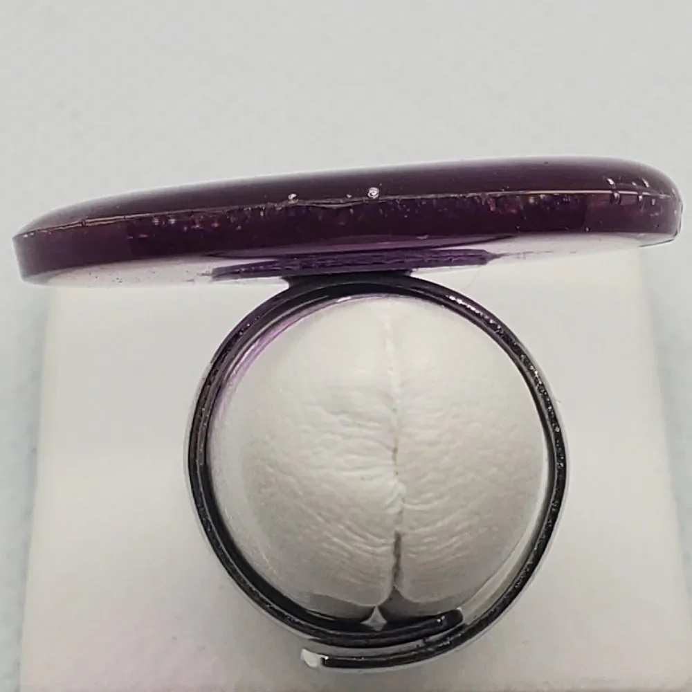 Adjustable Purple & Silver Colored Round Ring